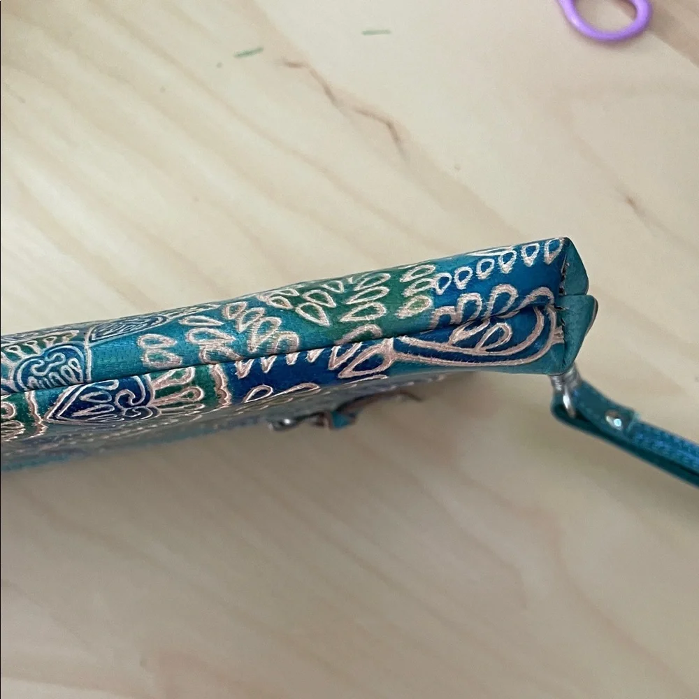 Teal and Navy Patterned Clutch padded